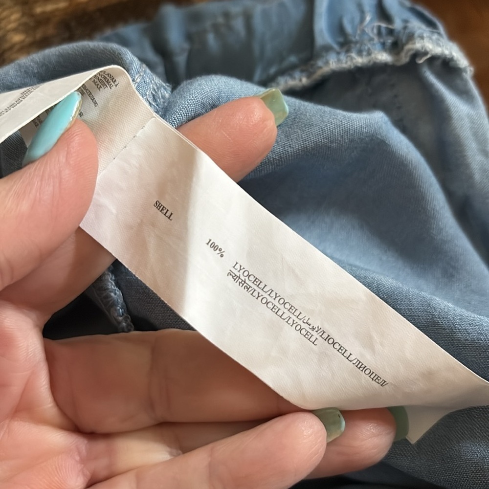 Denim Blue Drawstring organic RAYON jogger Pants pull on elastic waist belt Med - Picture 9 of 14